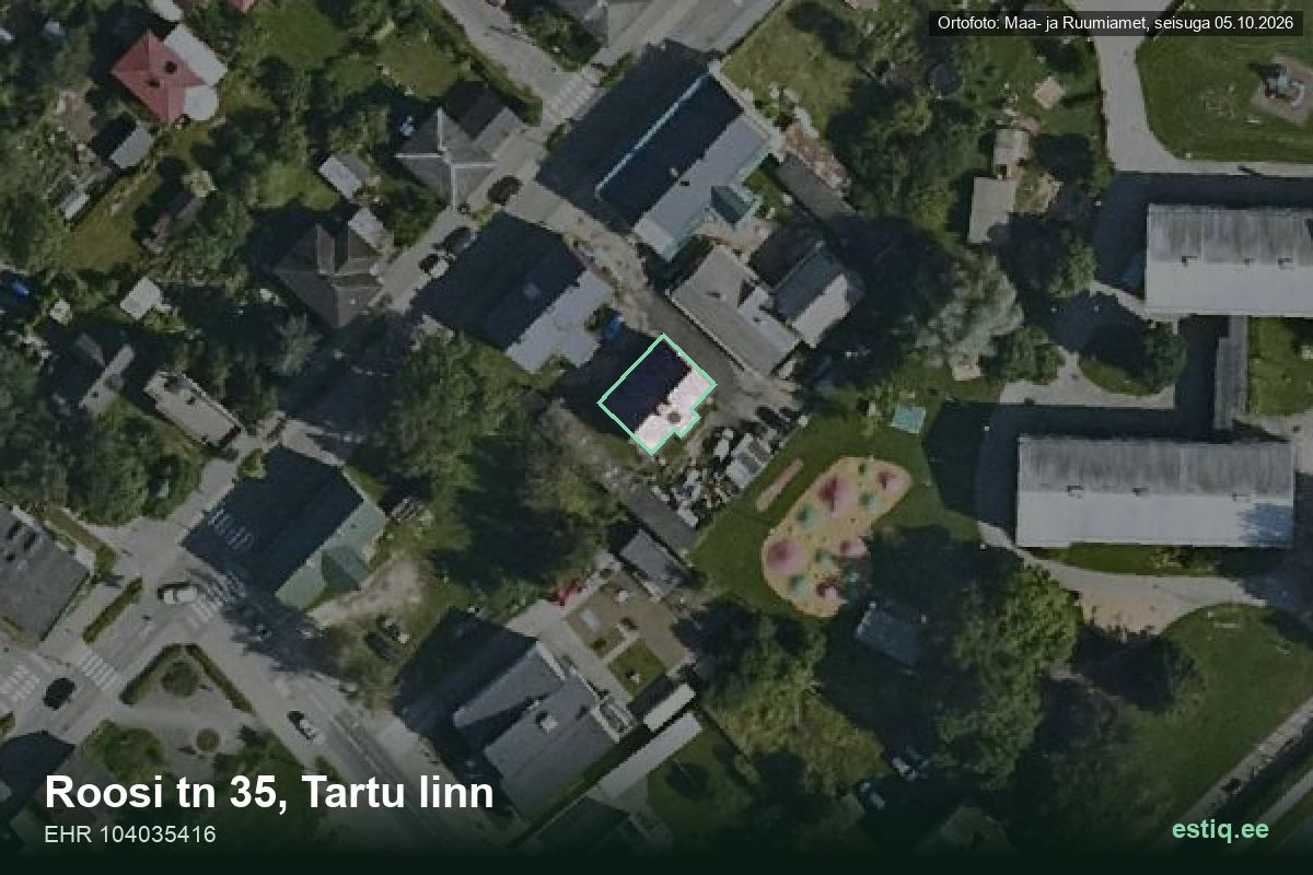 Roosi tänav 35, Tartu – hoone aerofoto, kontuur ehitisregistri (EHR) andmetest