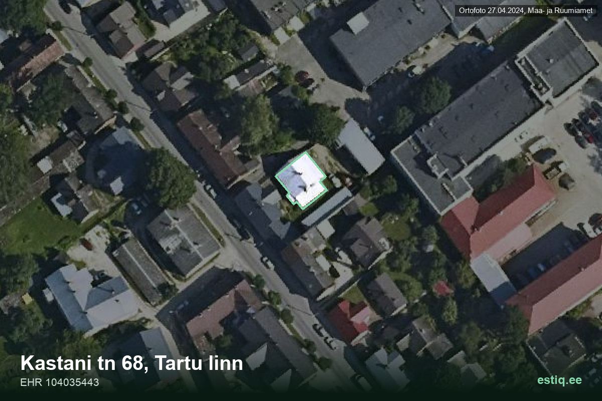 Kastani tänav 68, Tartu – hoone aerofoto, kontuur ehitisregistri (EHR) andmetest