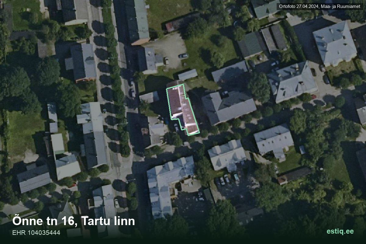 Õnne tänav 16, Tartu – аэрофото дома, контур по данным регистра строений (EHR)