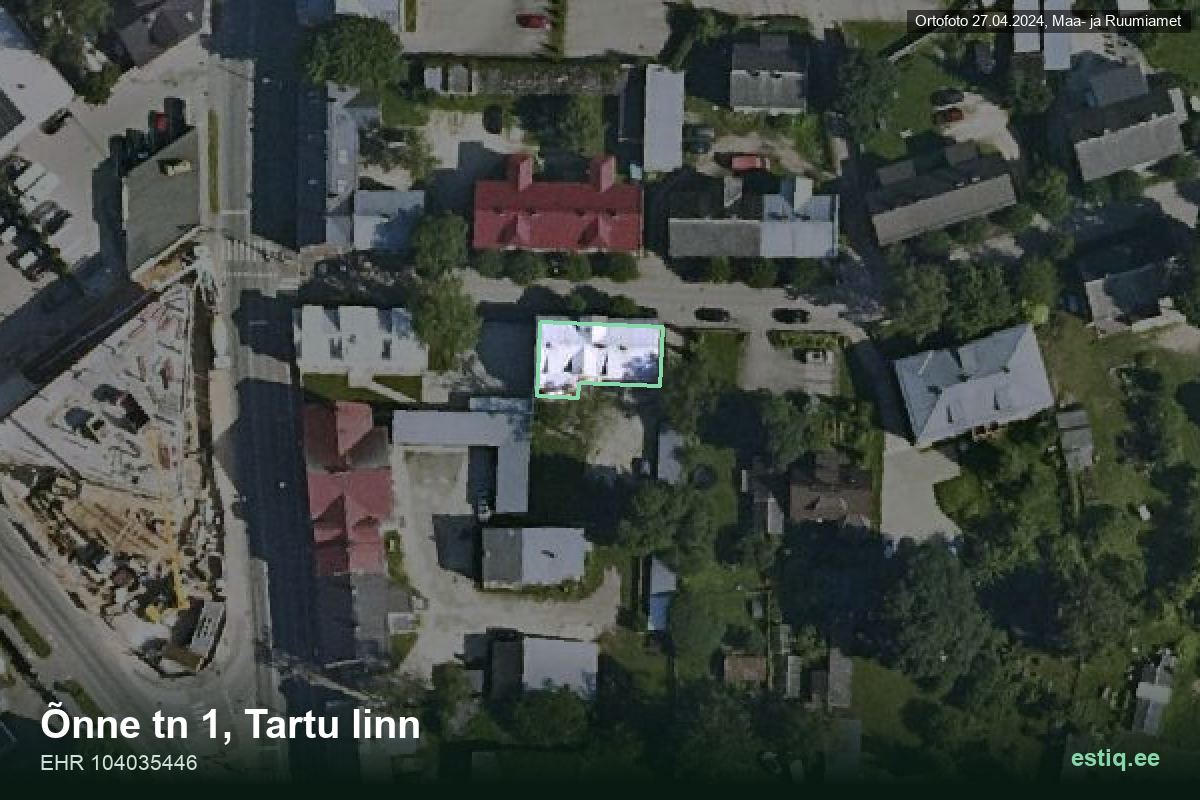 Õnne tänav 1, Tartu – aerial photo of the building, outline from the Building Register (EHR)