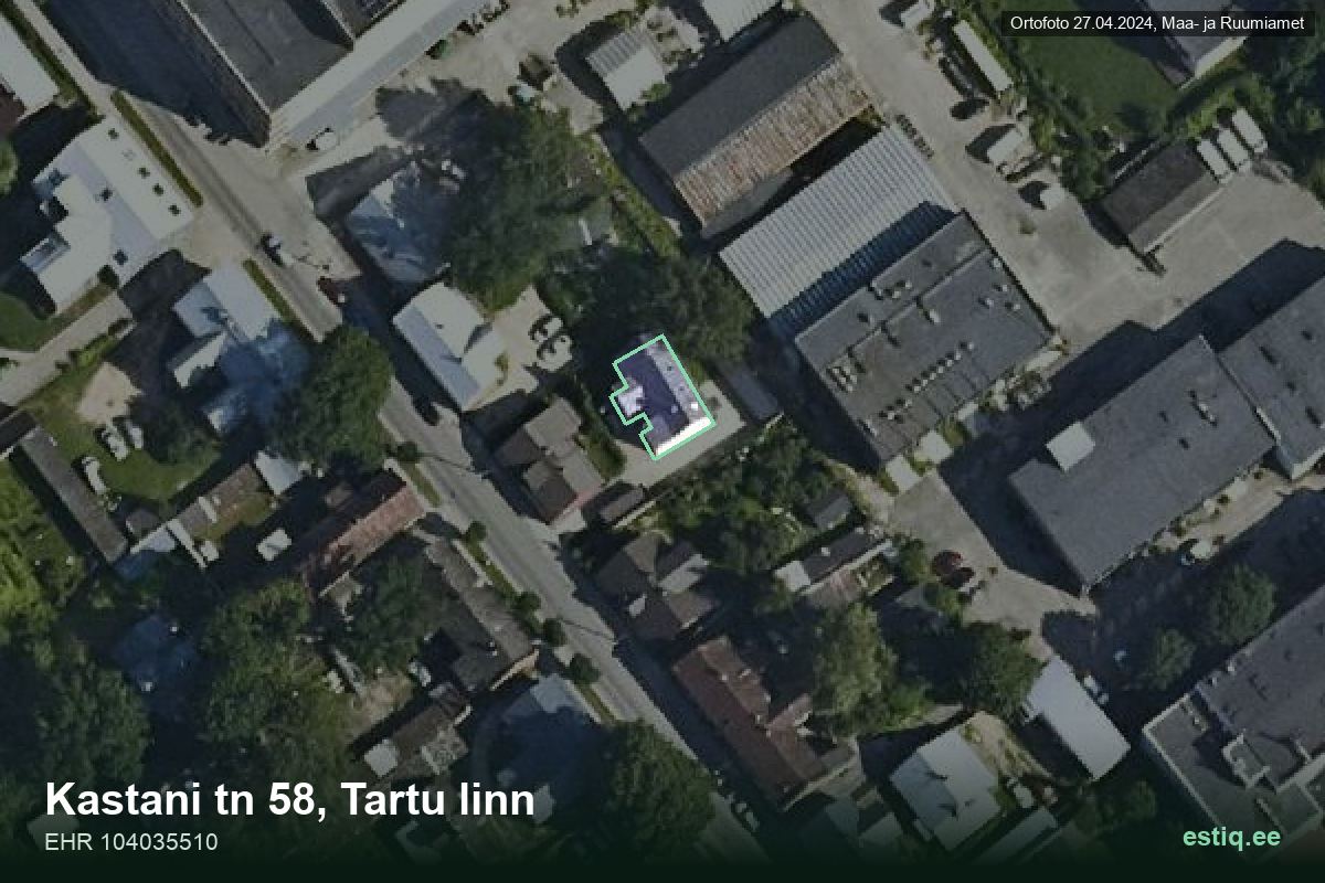 Kastani tänav 58, Tartu – hoone aerofoto, kontuur ehitisregistri (EHR) andmetest