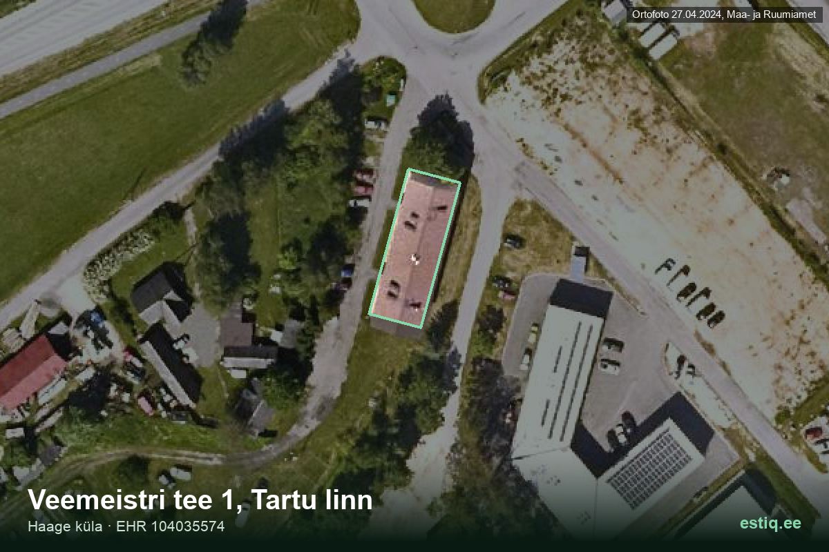 Veemeistri tee 1, Tartu – hoone aerofoto, kontuur ehitisregistri (EHR) andmetest