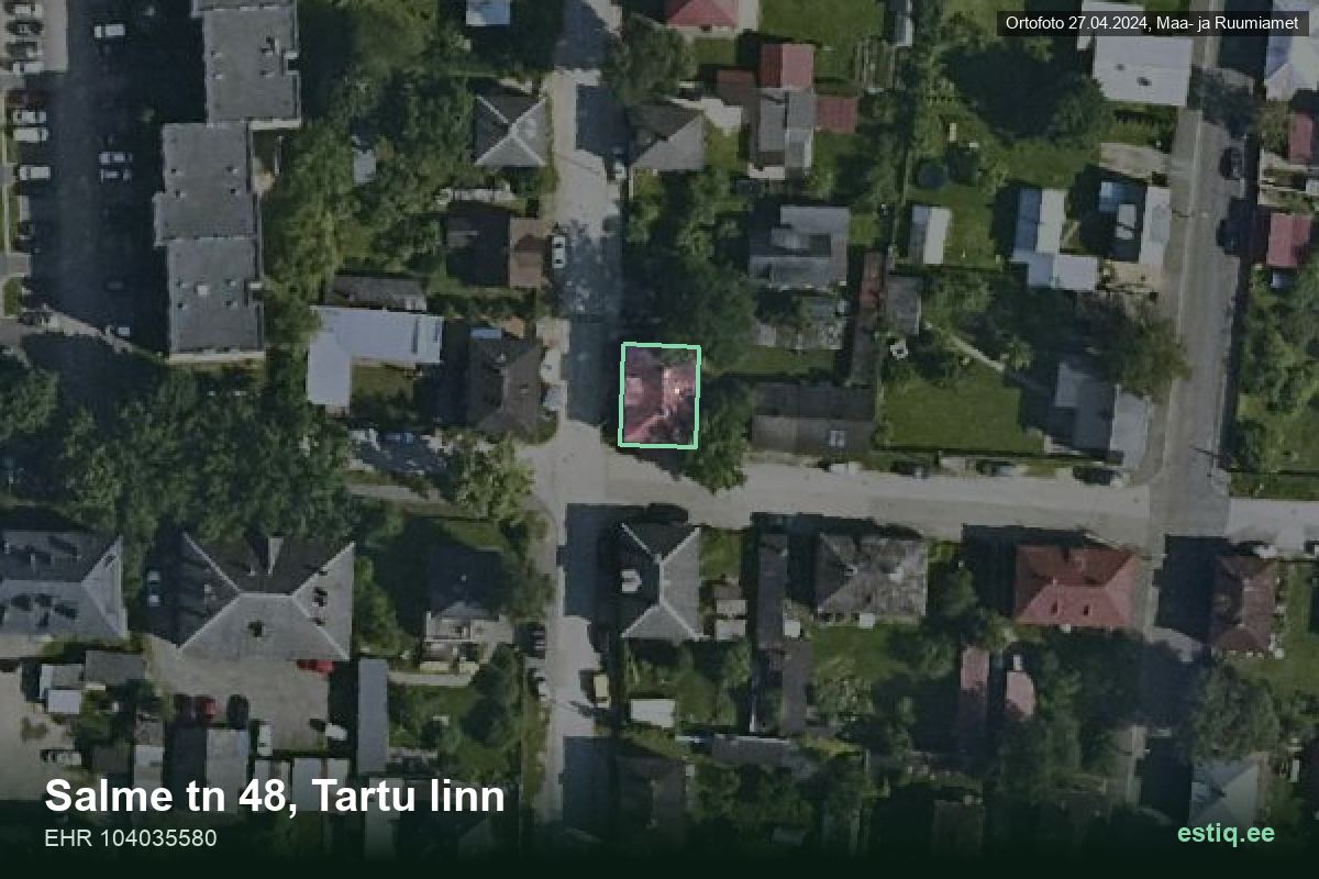 Salme tänav 48, Tartu – ilmakuva rakennuksesta, ääriviiva rakennusrekisteristä (EHR)