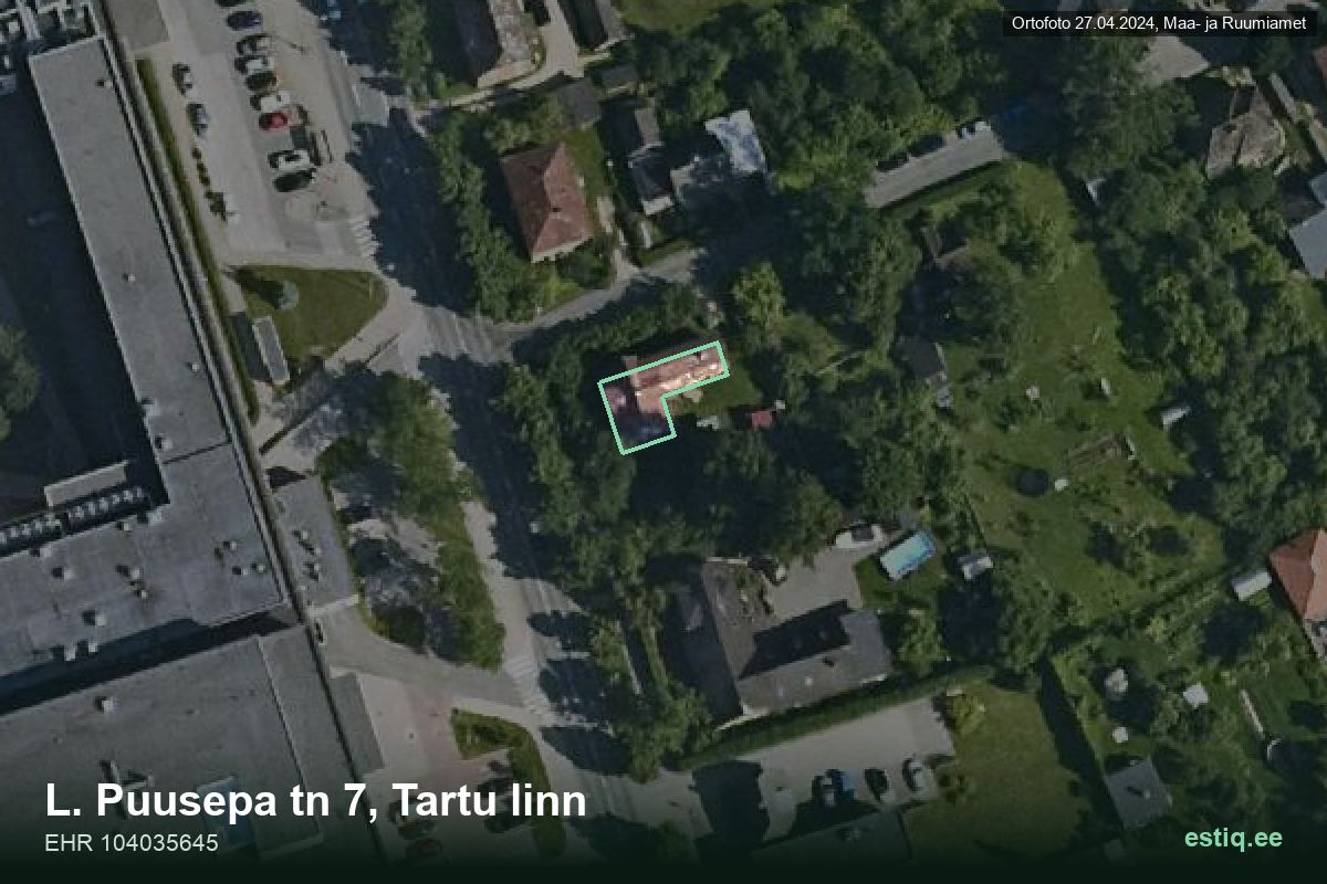 L. Puusepa tänav 7, Tartu – hoone aerofoto, kontuur ehitisregistri (EHR) andmetest