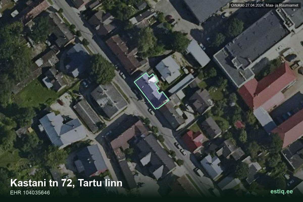 Kastani tänav 72, Tartu – hoone aerofoto, kontuur ehitisregistri (EHR) andmetest