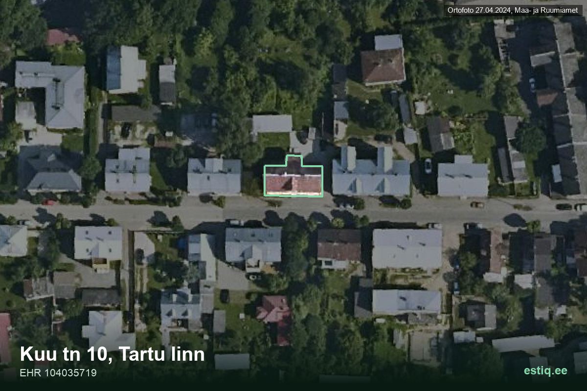 Kuu tänav 10, Tartu – hoone aerofoto, kontuur ehitisregistri (EHR) andmetest