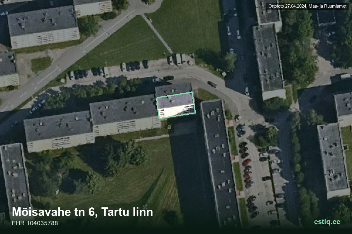 Mõisavahe tänav 6, Tartu – hoone aerofoto, kontuur ehitisregistri (EHR) andmetest