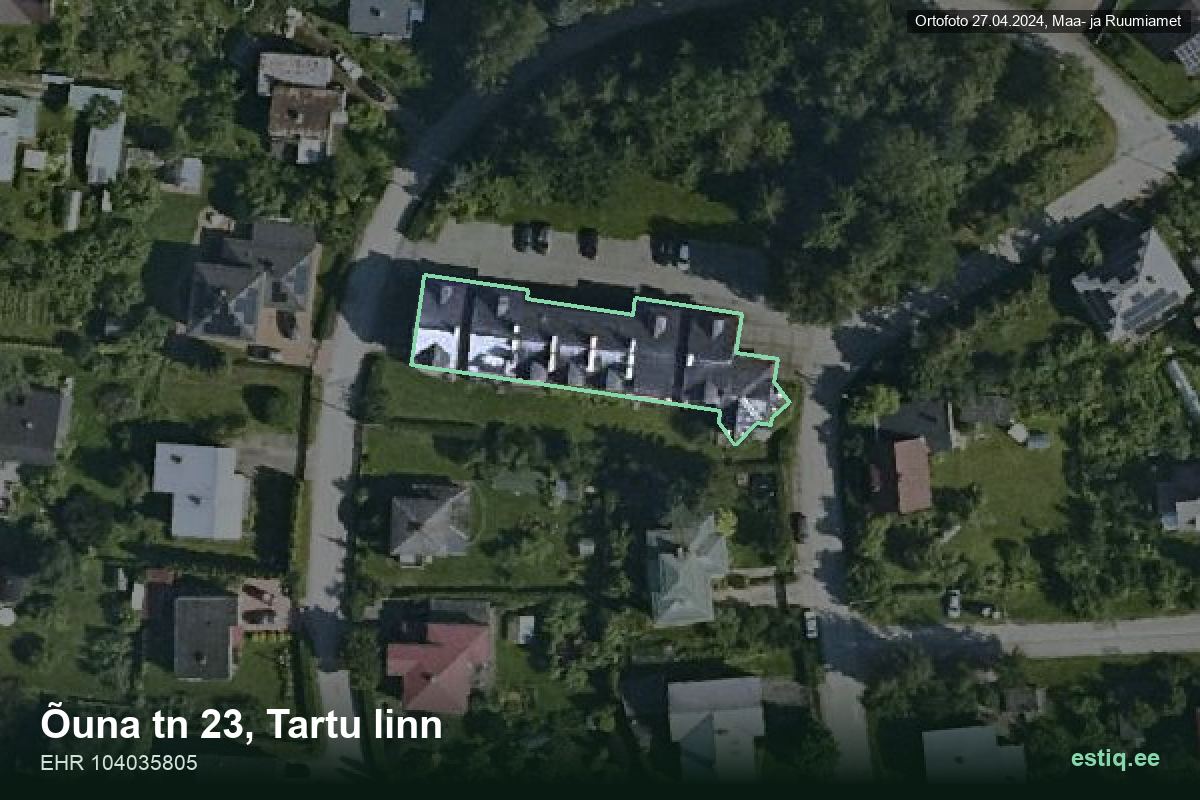 Õuna tänav 23, Tartu – hoone aerofoto, kontuur ehitisregistri (EHR) andmetest