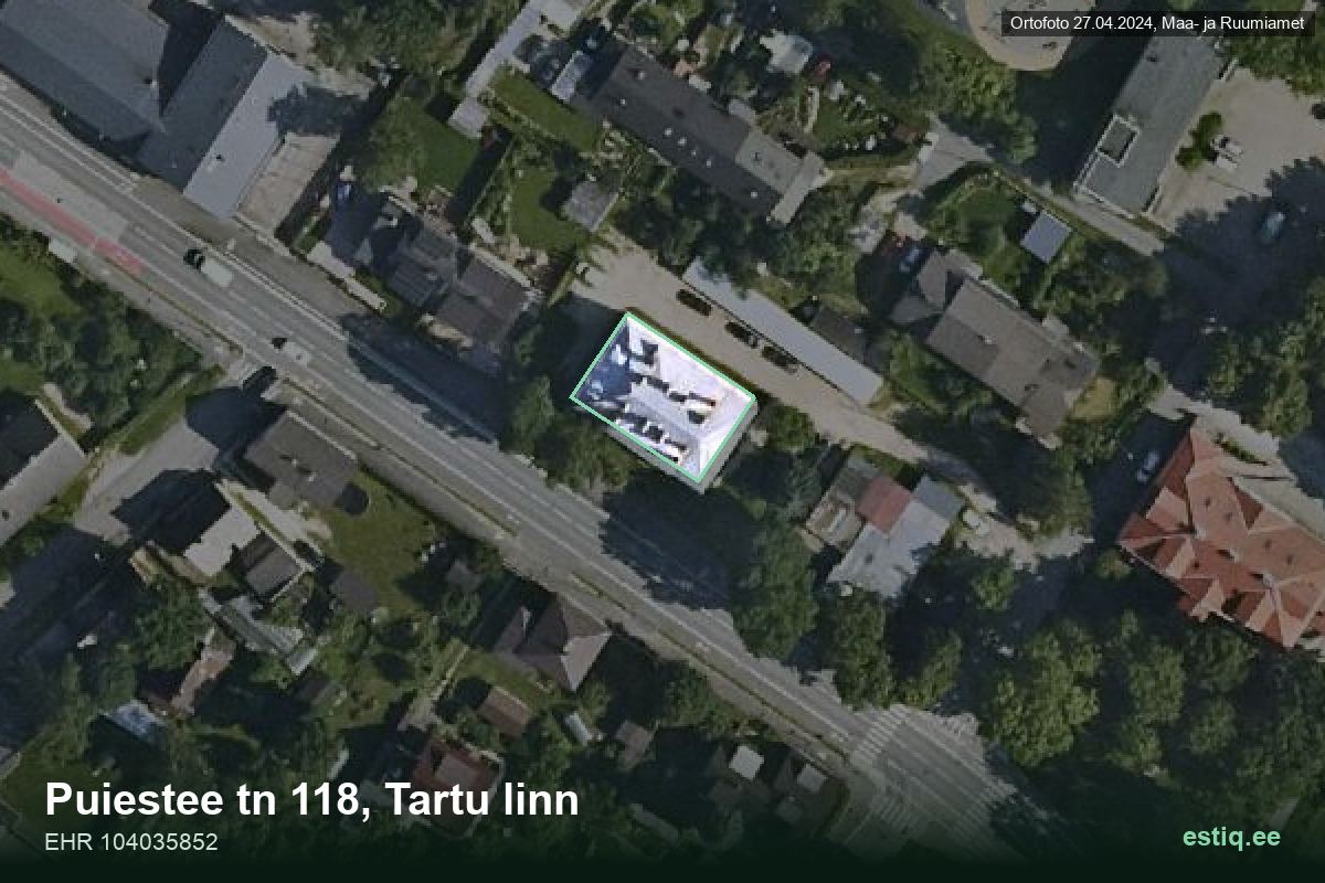Puiestee tänav 118, Tartu – hoone aerofoto, kontuur ehitisregistri (EHR) andmetest