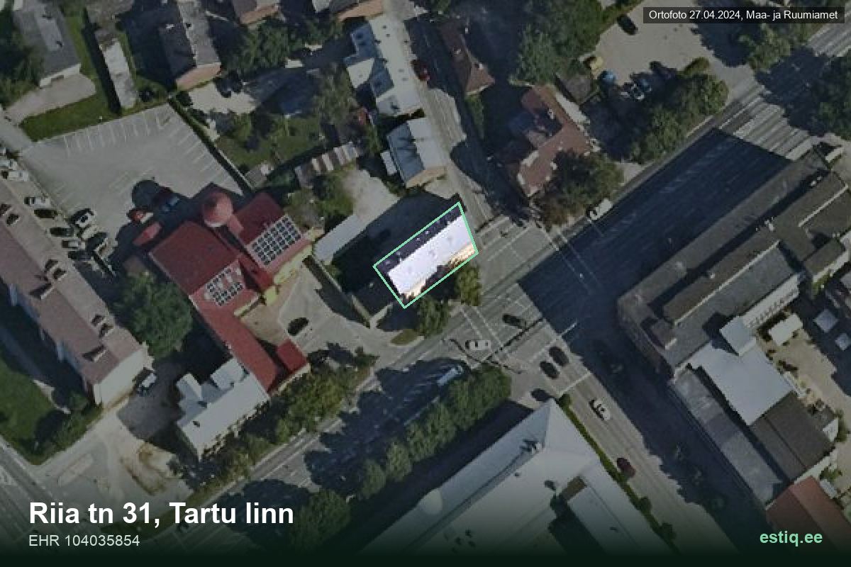 Riia tänav 31, Tartu – hoone aerofoto, kontuur ehitisregistri (EHR) andmetest