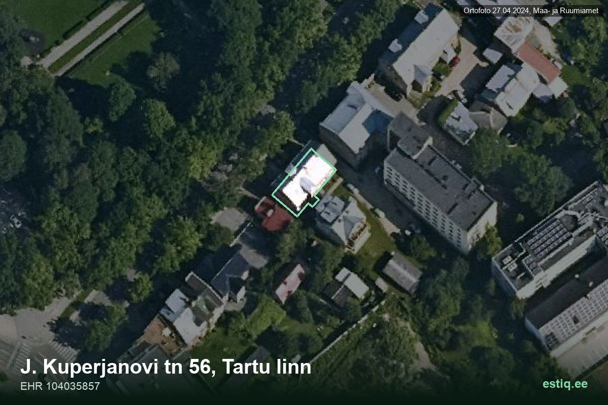 Kuperjanovi tänav 56, Tartu – hoone aerofoto, kontuur ehitisregistri (EHR) andmetest