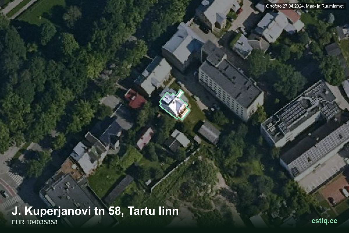 Kuperjanovi tänav 58, Tartu – hoone aerofoto, kontuur ehitisregistri (EHR) andmetest
