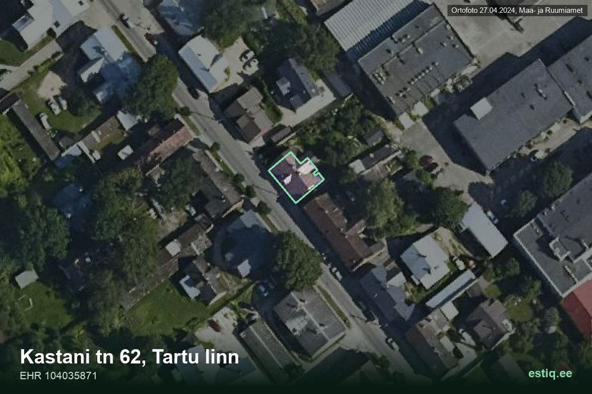 Kastani tänav 62, Tartu – hoone aerofoto, kontuur ehitisregistri (EHR) andmetest