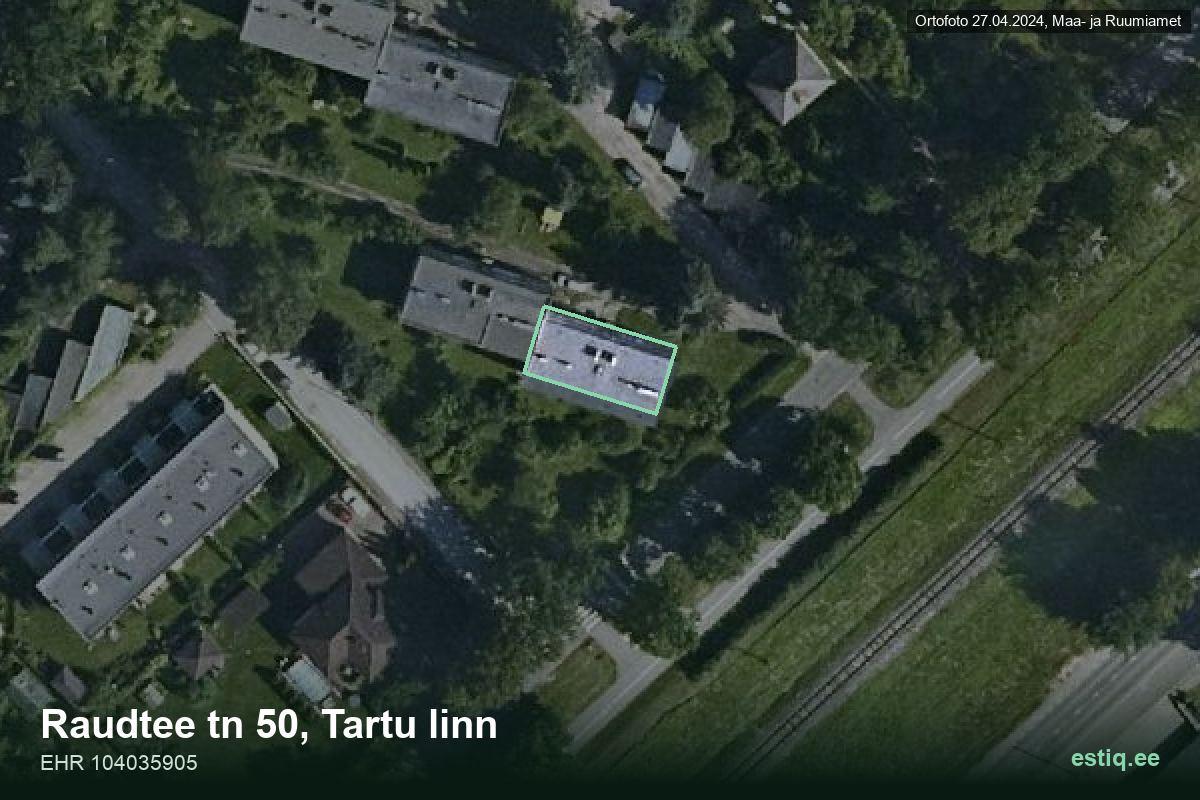 Raudtee tänav 50, Tartu – ilmakuva rakennuksesta, ääriviiva rakennusrekisteristä (EHR)