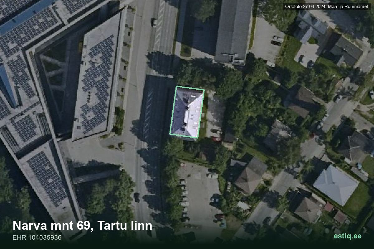 Narva mnt 69, Tartu – aerial photo of the building, outline from the Building Register (EHR)