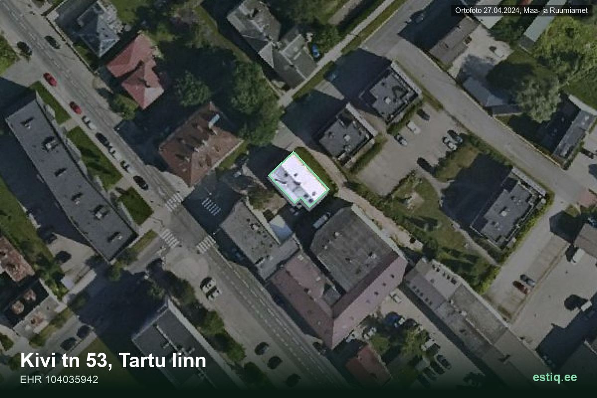 Kivi tänav 53, Tartu – ilmakuva rakennuksesta, ääriviiva rakennusrekisteristä (EHR)