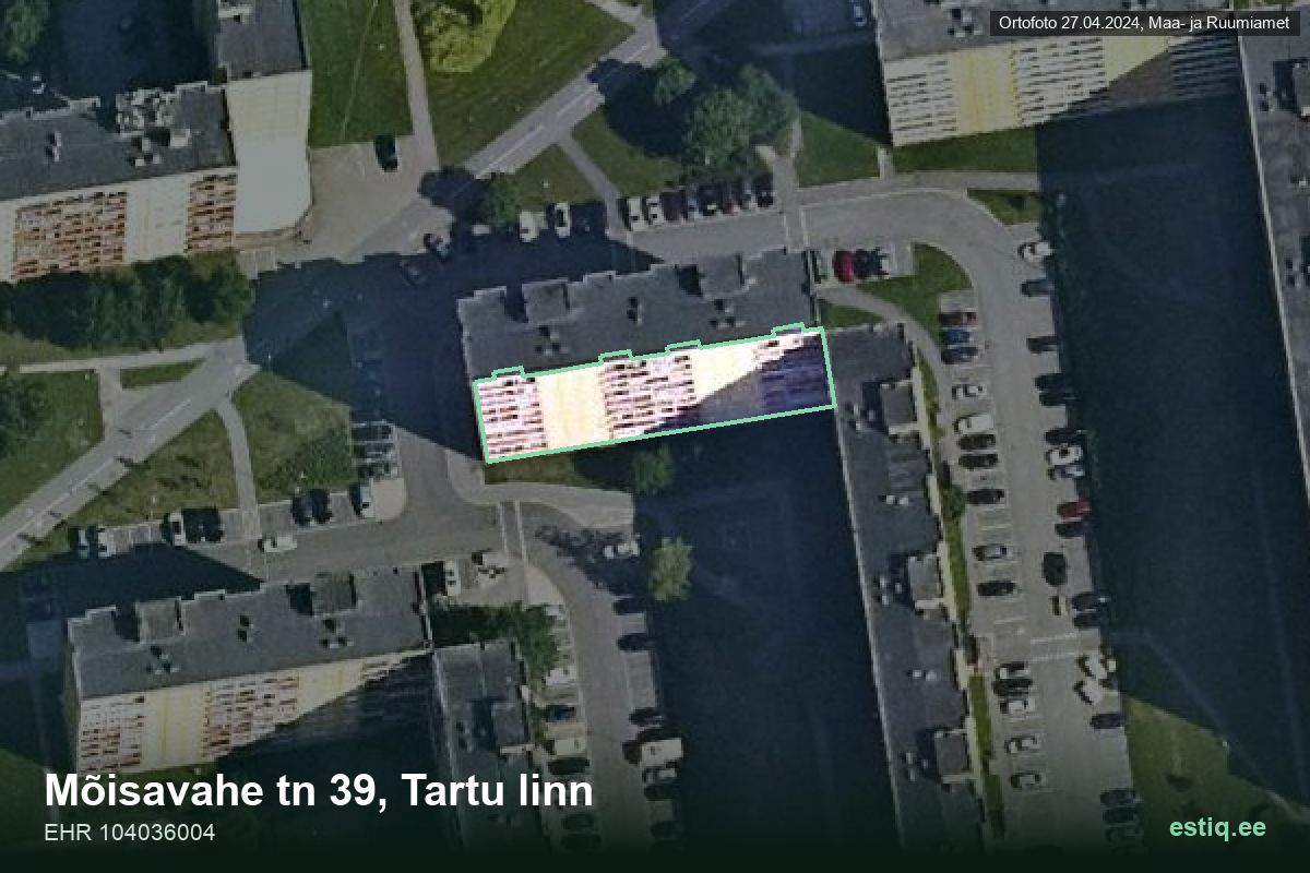 Mõisavahe tänav 39, Tartu – hoone aerofoto, kontuur ehitisregistri (EHR) andmetest