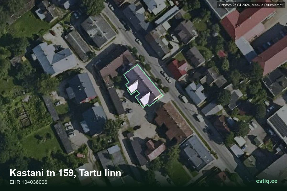 Kastani tänav 159, Tartu – ilmakuva rakennuksesta, ääriviiva rakennusrekisteristä (EHR)