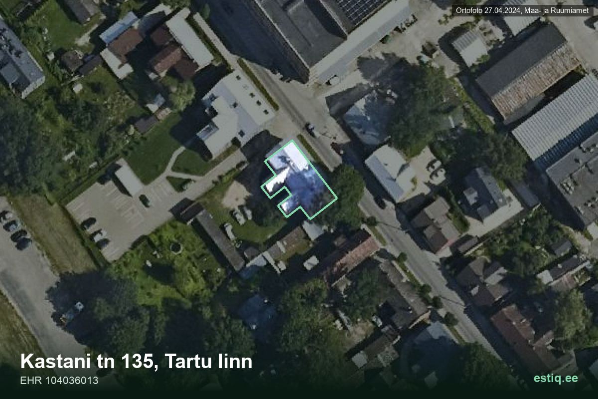 Kastani tänav 135, Tartu – aerial photo of the building, outline from the Building Register (EHR)