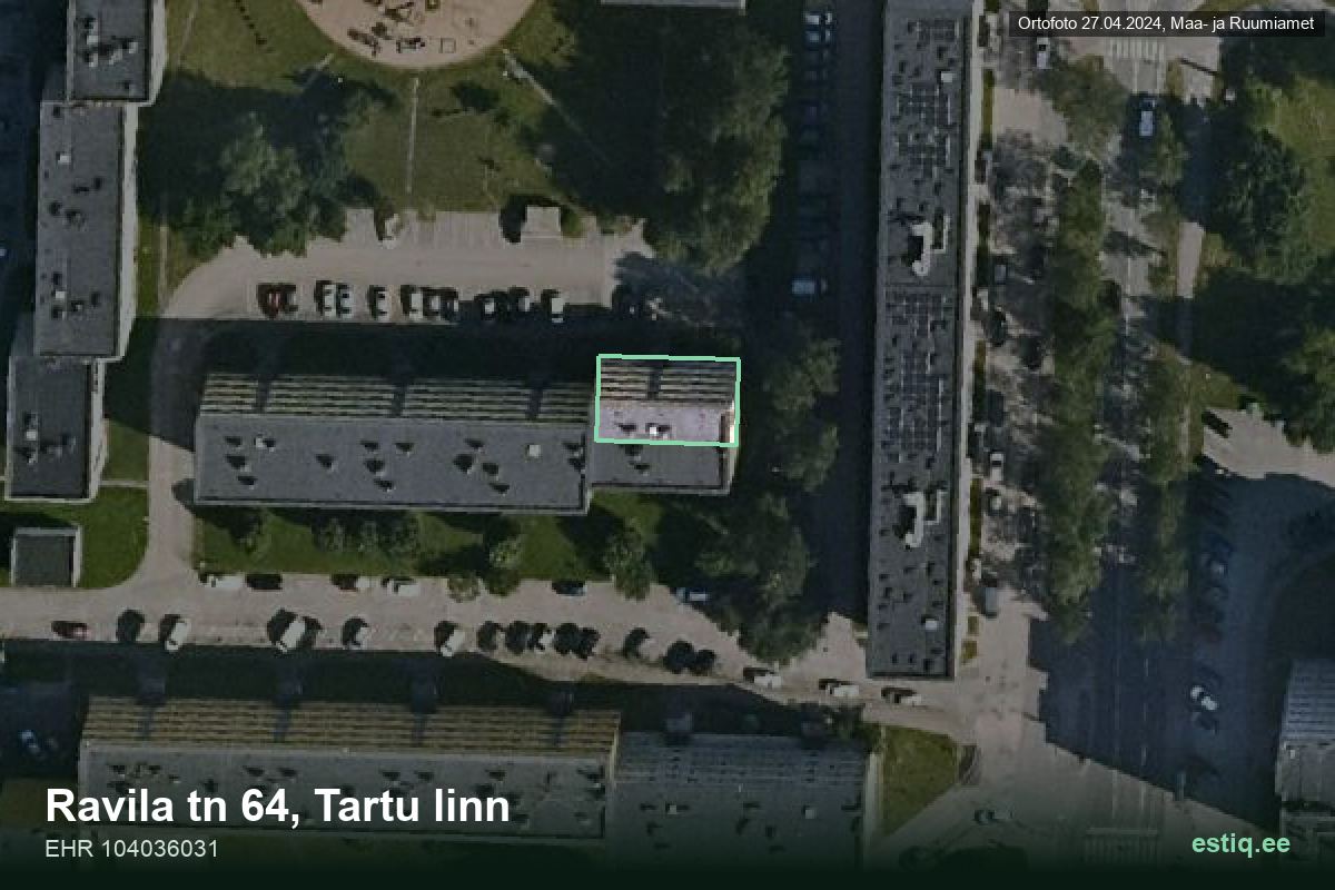 Ravila tänav 64, Tartu – hoone aerofoto, kontuur ehitisregistri (EHR) andmetest
