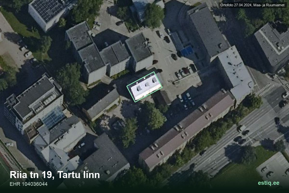 Riia tänav 19, Tartu – hoone aerofoto, kontuur ehitisregistri (EHR) andmetest