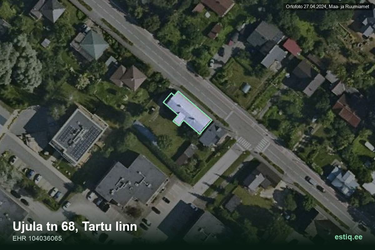 Ujula tänav 68, Tartu – hoone aerofoto, kontuur ehitisregistri (EHR) andmetest
