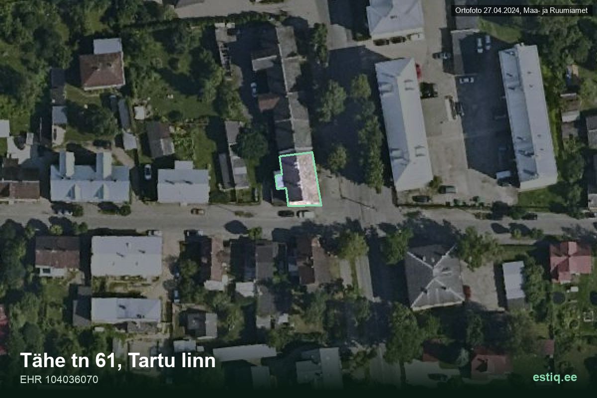 Tähe tänav 61, Tartu – hoone aerofoto, kontuur ehitisregistri (EHR) andmetest