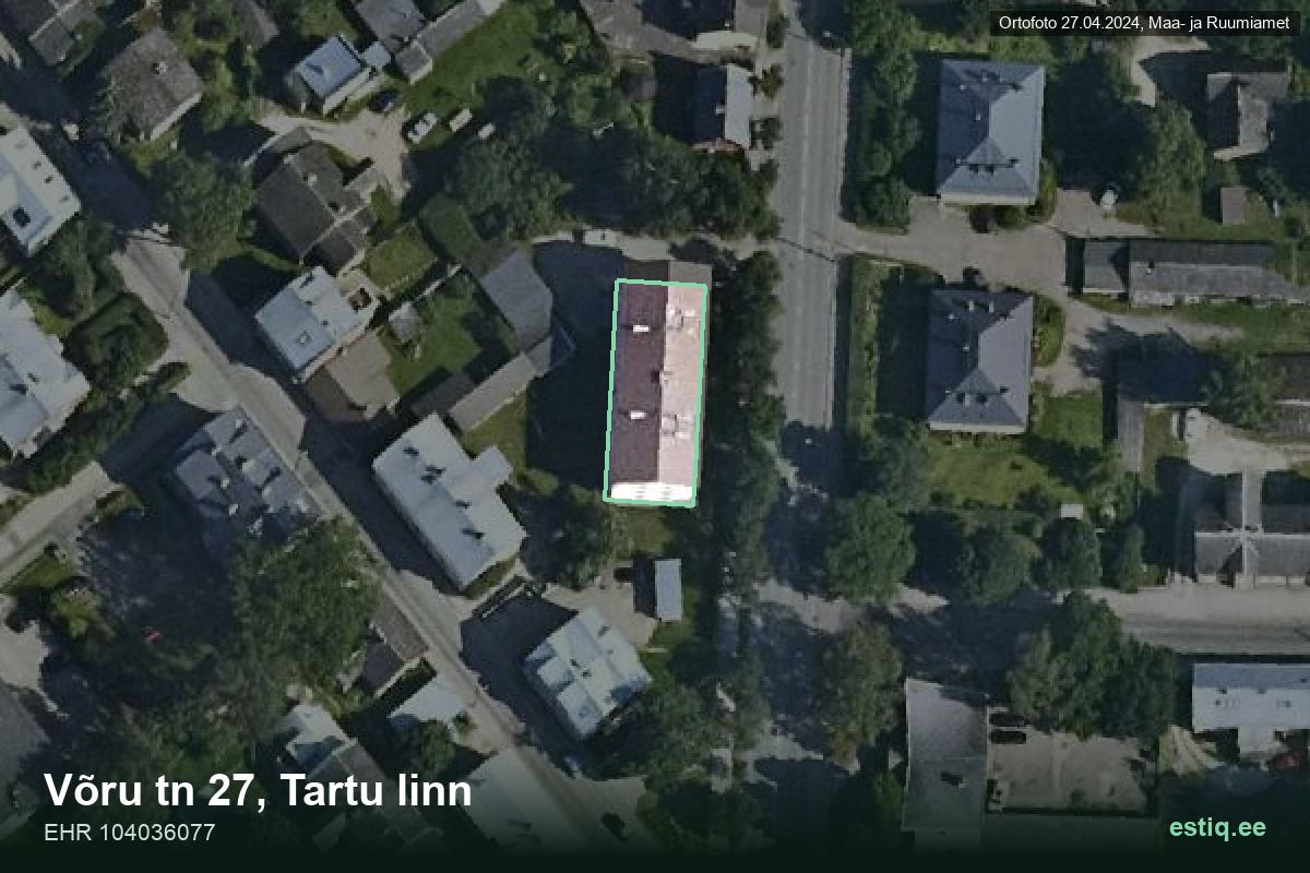 Võru tänav 27, Tartu – hoone aerofoto, kontuur ehitisregistri (EHR) andmetest