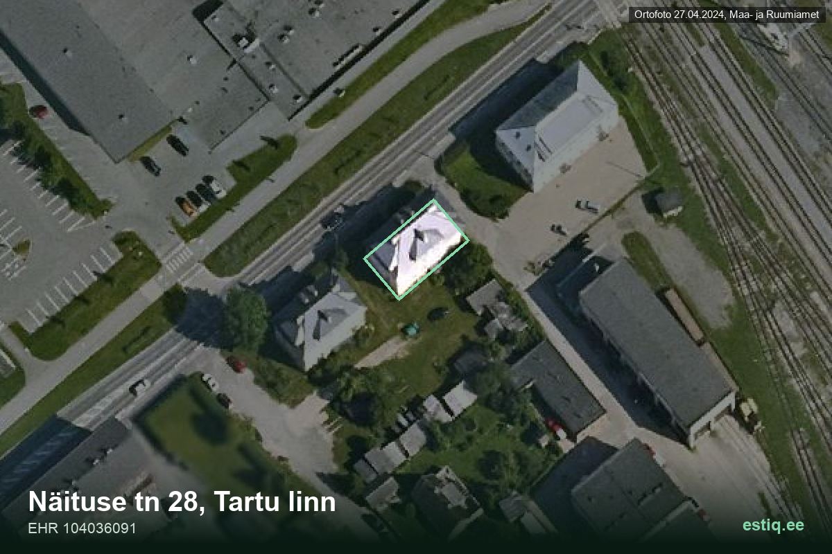 Näituse tänav 28, Tartu – hoone aerofoto, kontuur ehitisregistri (EHR) andmetest