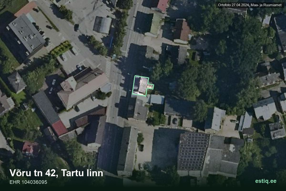 Võru tänav 42, Tartu – hoone aerofoto, kontuur ehitisregistri (EHR) andmetest