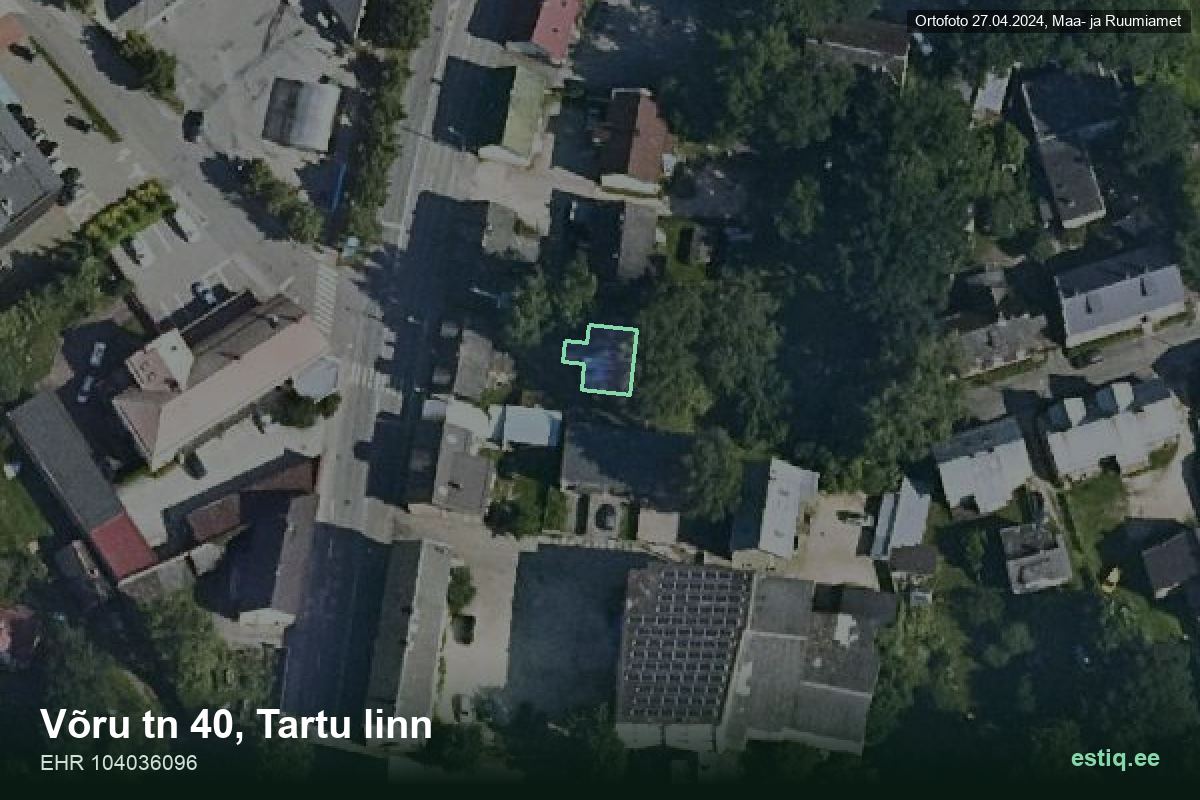 Võru tänav 40, Tartu – hoone aerofoto, kontuur ehitisregistri (EHR) andmetest