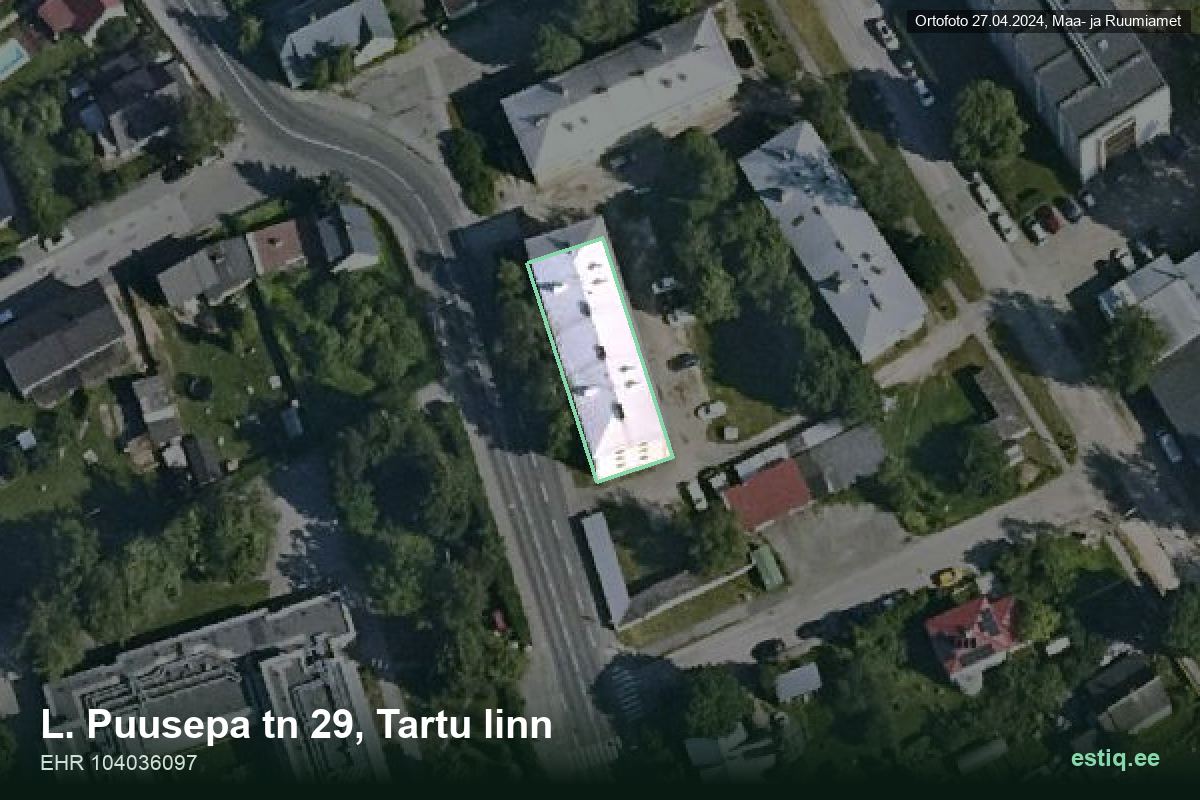 L. Puusepa tänav 29, Tartu – hoone aerofoto, kontuur ehitisregistri (EHR) andmetest