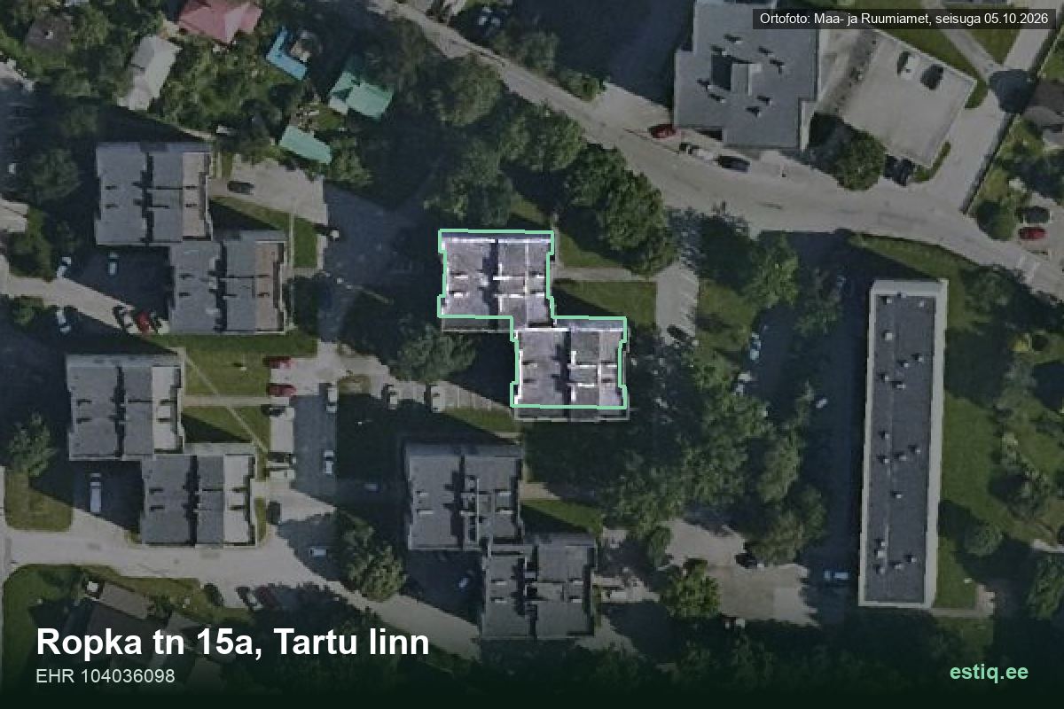 Ropka tänav 15a, Tartu – hoone aerofoto, kontuur ehitisregistri (EHR) andmetest