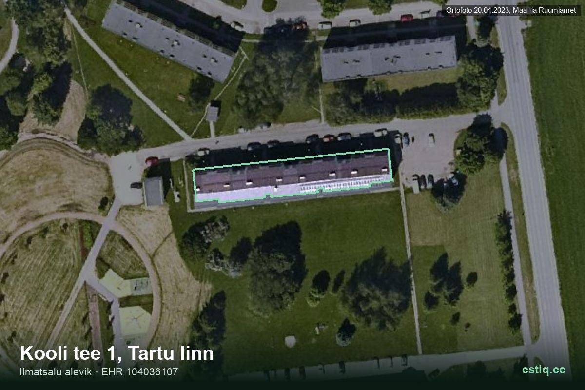 Kooli tee 1, Tartu – hoone aerofoto, kontuur ehitisregistri (EHR) andmetest