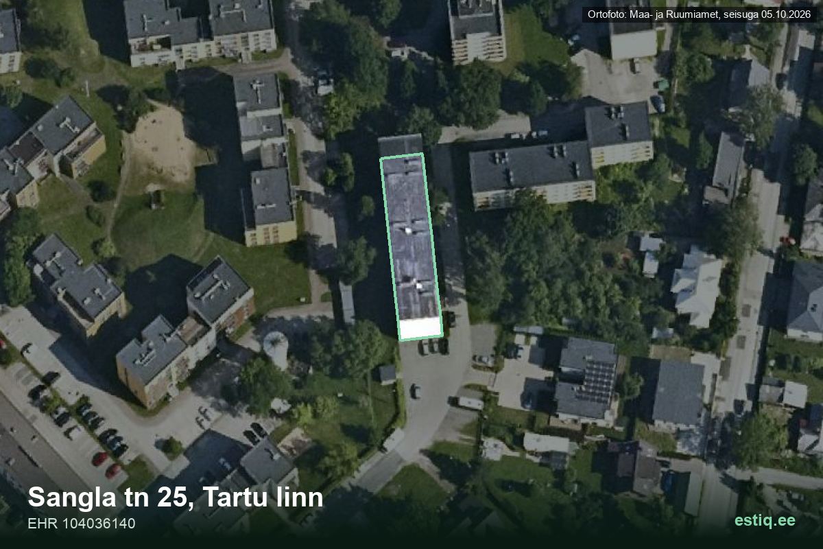 Sangla tänav 25, Tartu – aerial photo of the building, outline from the Building Register (EHR)
