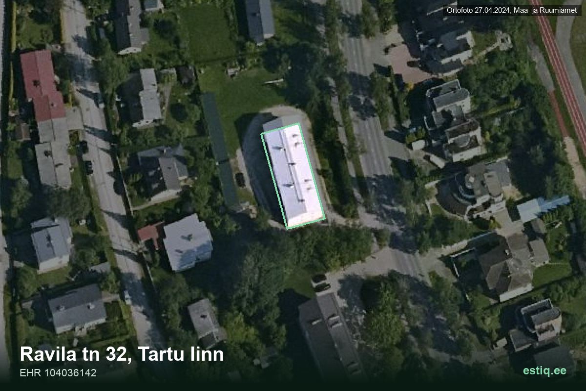 Ravila tänav 32, Tartu – hoone aerofoto, kontuur ehitisregistri (EHR) andmetest