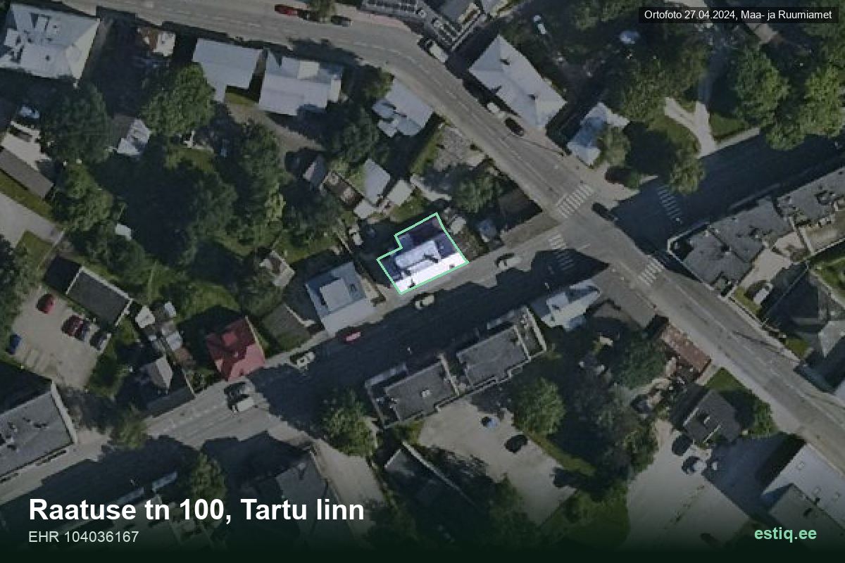Raatuse tänav 100, Tartu – ilmakuva rakennuksesta, ääriviiva rakennusrekisteristä (EHR)