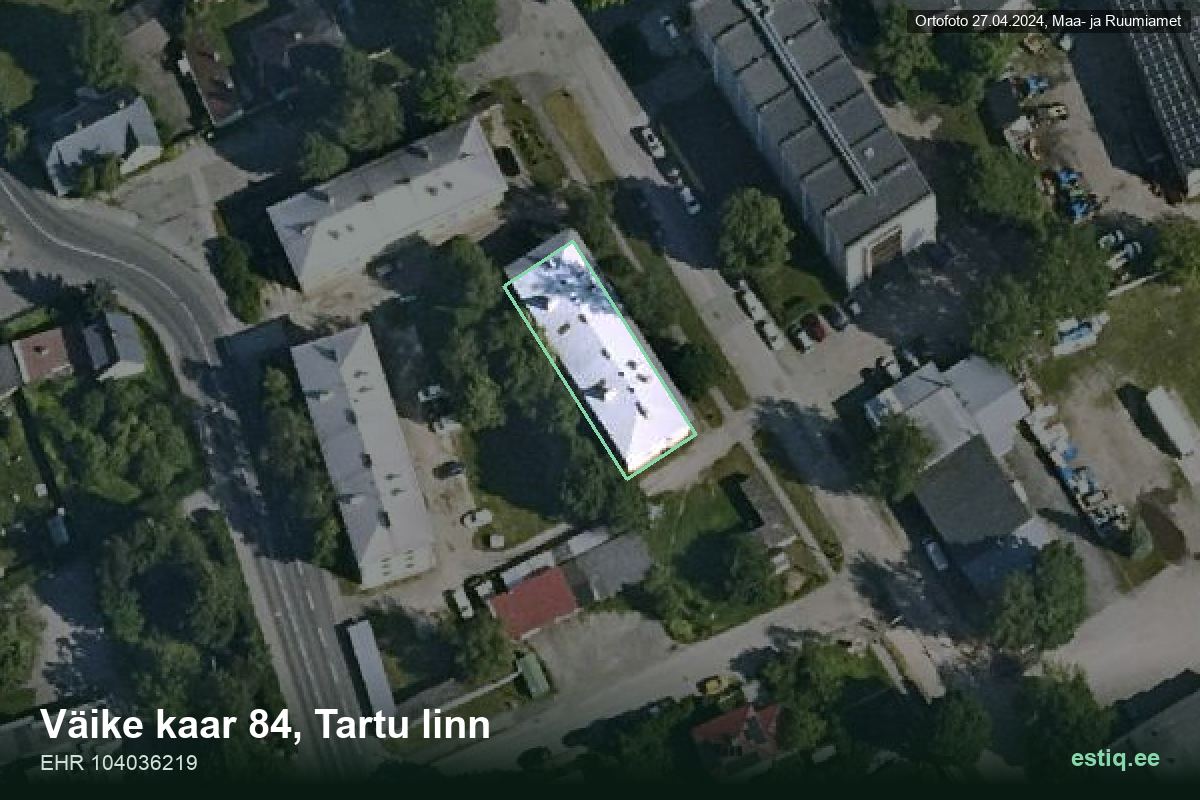 Väike kaar 84, Tartu – aerial photo of the building, outline from the Building Register (EHR)