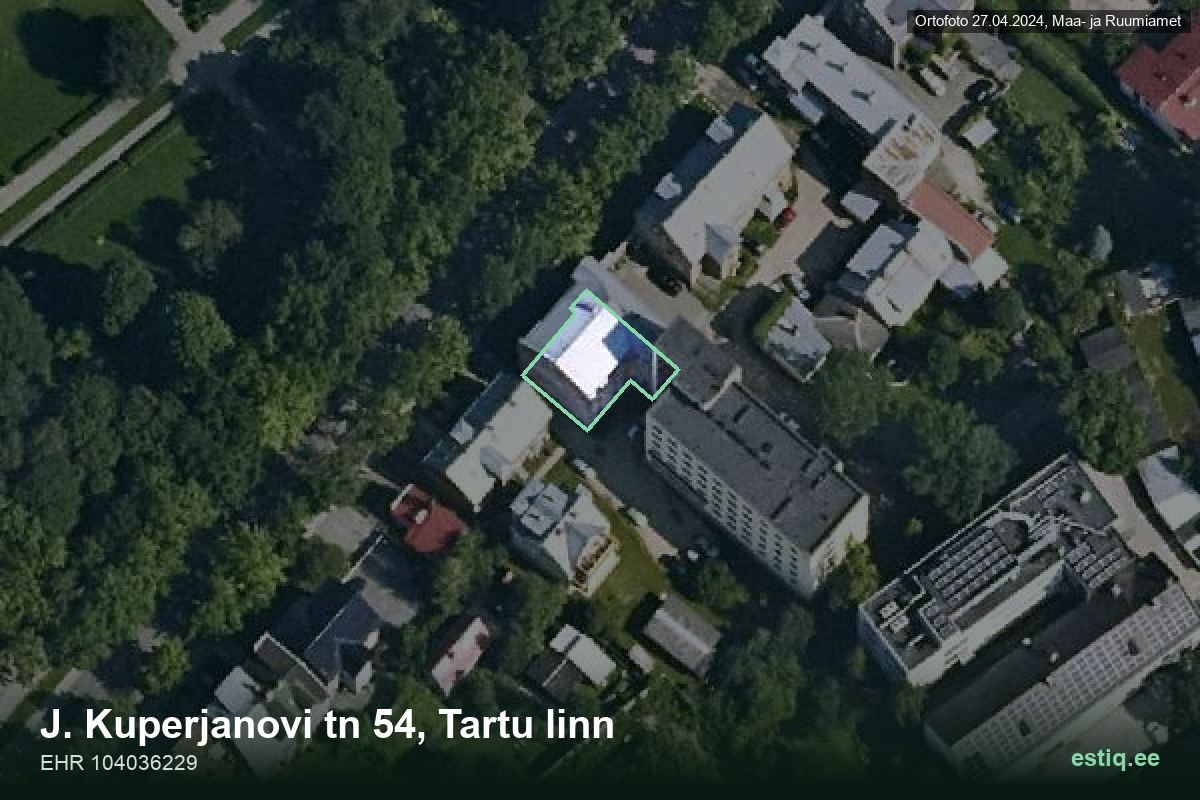 Kuperjanovi tänav 54, Tartu – hoone aerofoto, kontuur ehitisregistri (EHR) andmetest