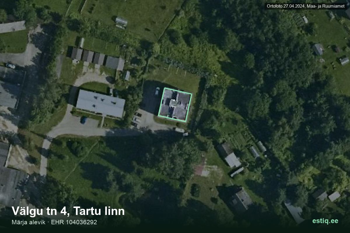 Välgu tänav 4, Tartu – hoone aerofoto, kontuur ehitisregistri (EHR) andmetest