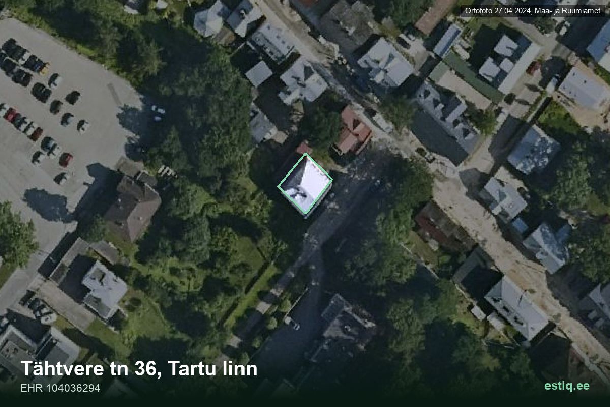 Tähtvere tänav 36, Tartu – ilmakuva rakennuksesta, ääriviiva rakennusrekisteristä (EHR)