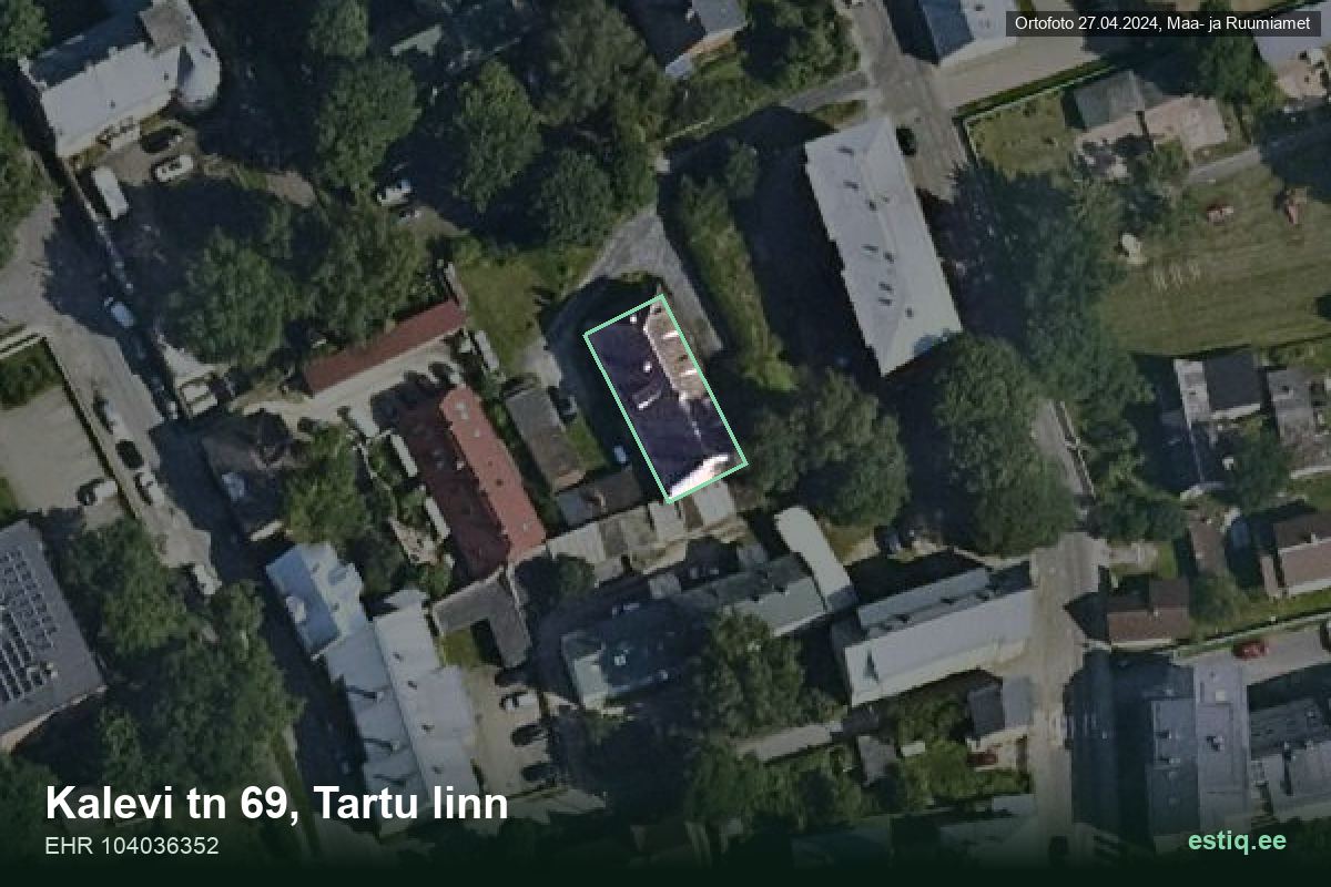 Kalevi tänav 69, Tartu – hoone aerofoto, kontuur ehitisregistri (EHR) andmetest