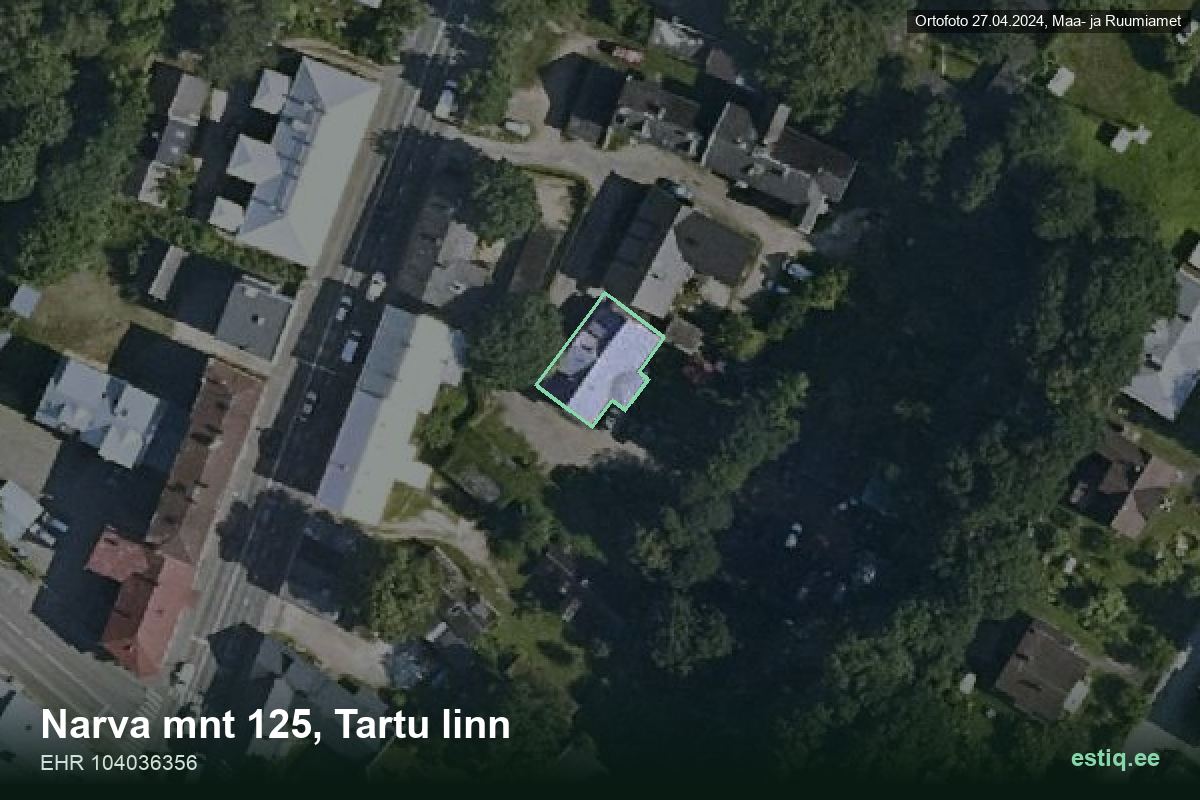 Narva mnt 125, Tartu – aerial photo of the building, outline from the Building Register (EHR)