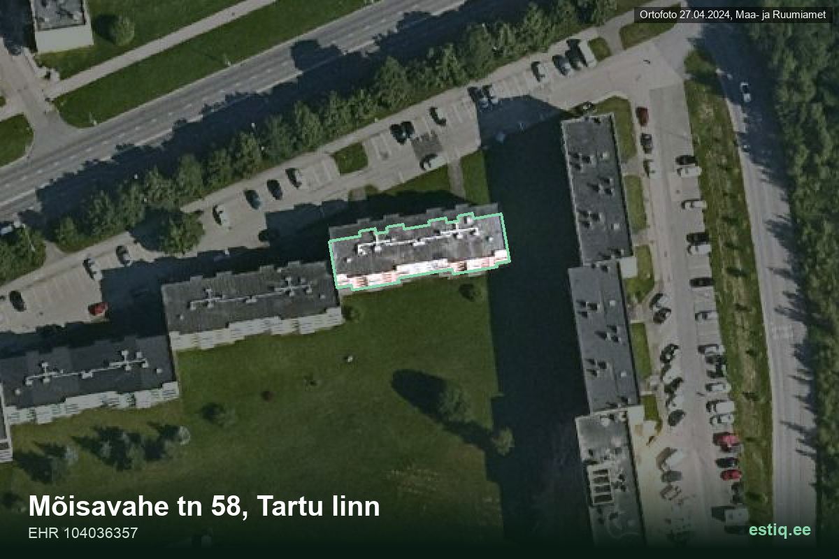 Mõisavahe tänav 58, Tartu – hoone aerofoto, kontuur ehitisregistri (EHR) andmetest