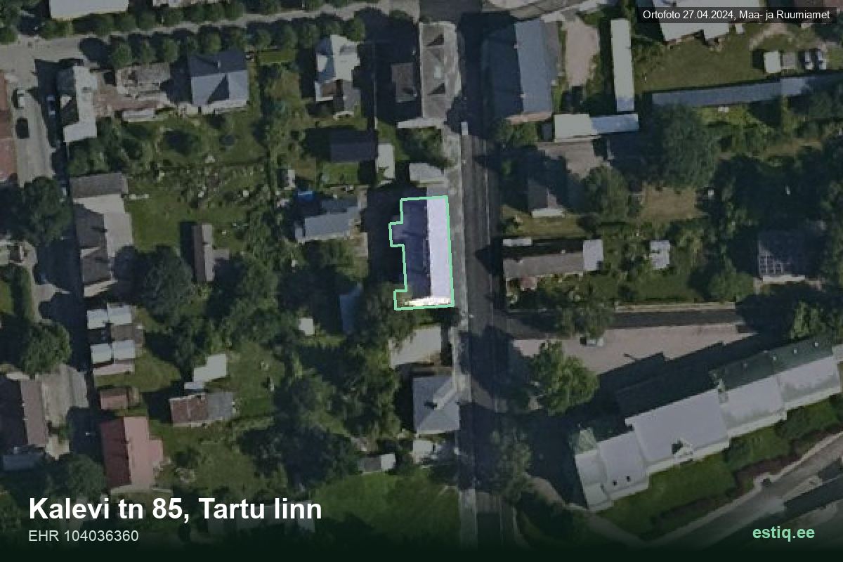 Kalevi tänav 85, Tartu – hoone aerofoto, kontuur ehitisregistri (EHR) andmetest