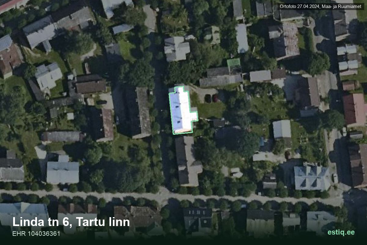 Linda tänav 6, Tartu – hoone aerofoto, kontuur ehitisregistri (EHR) andmetest