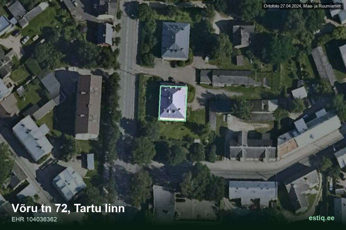 Võru tänav 72, Tartu – hoone aerofoto, kontuur ehitisregistri (EHR) andmetest