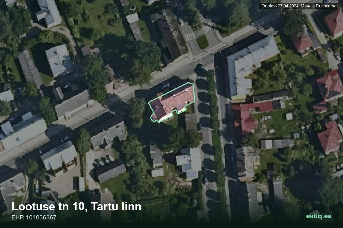 Lootuse tänav 10, Tartu – hoone aerofoto, kontuur ehitisregistri (EHR) andmetest