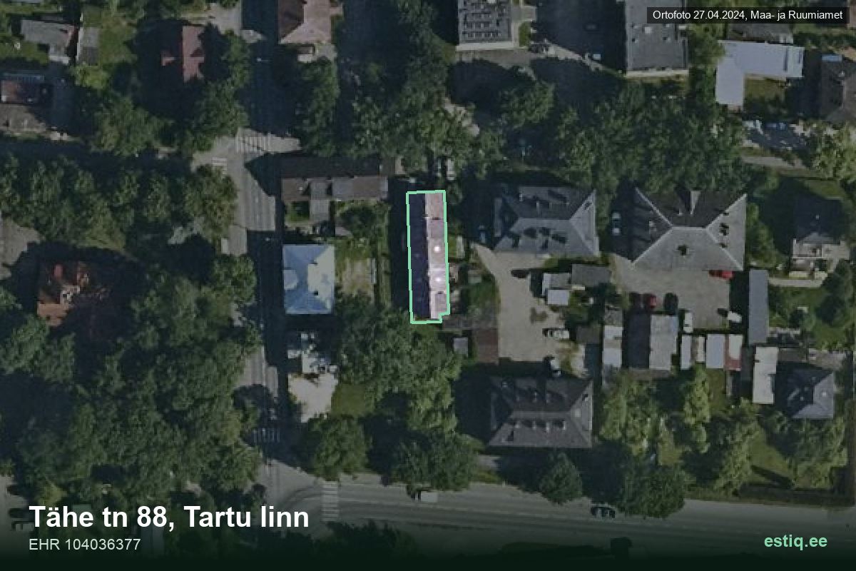 Tähe tänav 88, Tartu – hoone aerofoto, kontuur ehitisregistri (EHR) andmetest