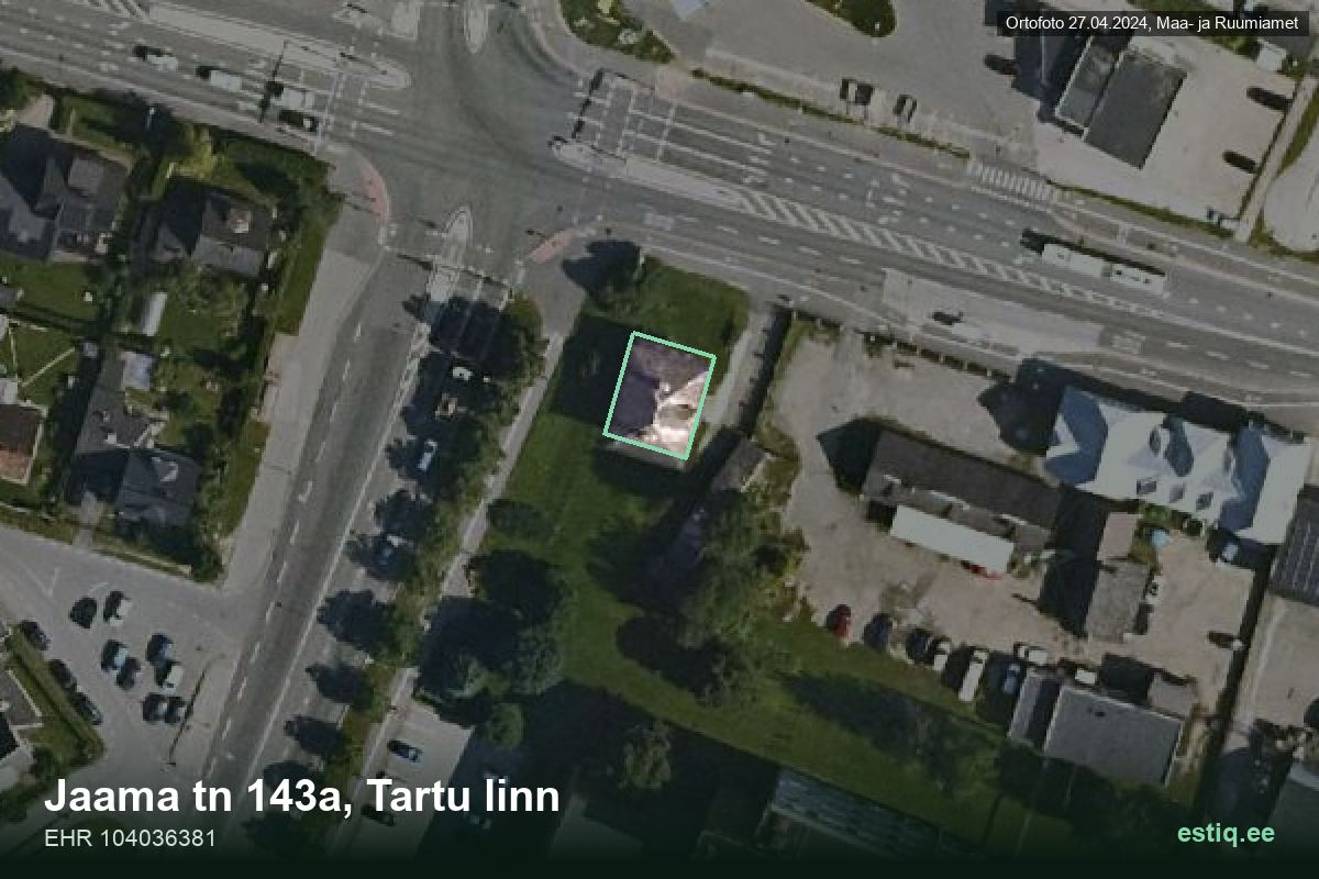 Jaama tänav 143a, Tartu – hoone aerofoto, kontuur ehitisregistri (EHR) andmetest